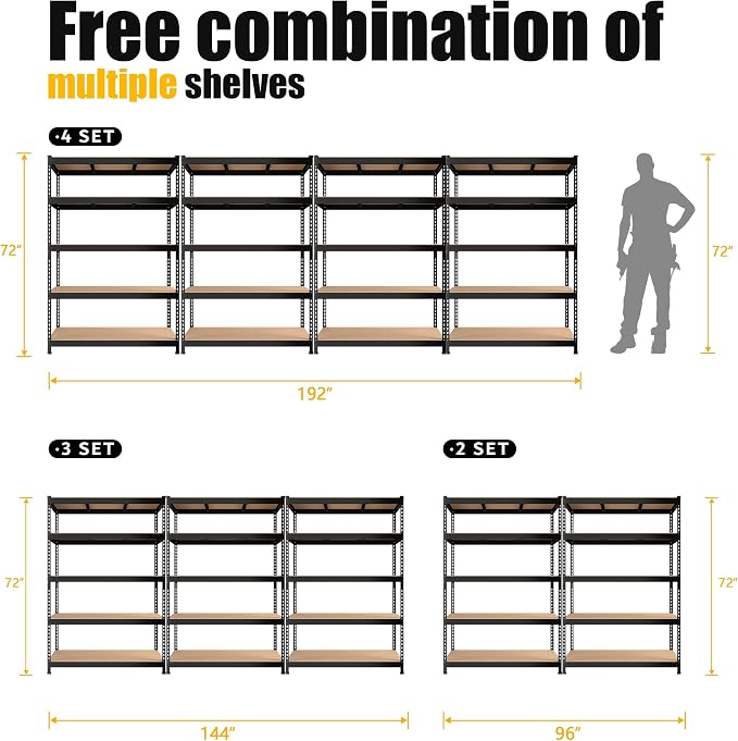 PrimeZone 4 Pack Storage Shelves 48" x 24" x 72", 5 Tier Adjustable Garage - Image 7