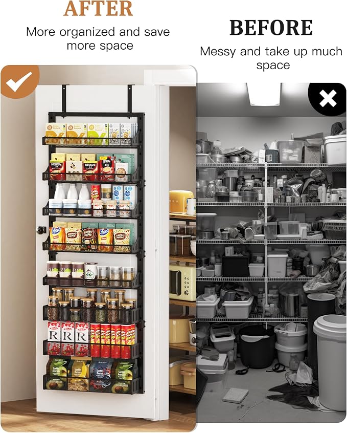 8-Tier Over the Door Pantry Organizer, Large Metal Door Spice Rack - Image 3
