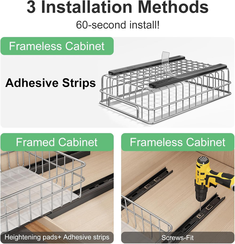 Pull out Cabinet Organizer, Stainless Steel 2-Pack Slide out Drawer with Sile...