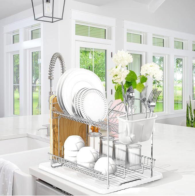 Simple Houseware 2-Tier Stainless Steel Dish Rack - Image 2