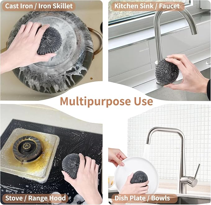6PCS Steel Wool Scrubber Wire Sponge Set, Barbecue Grill Cleaning Scrubber Pads - Image 3