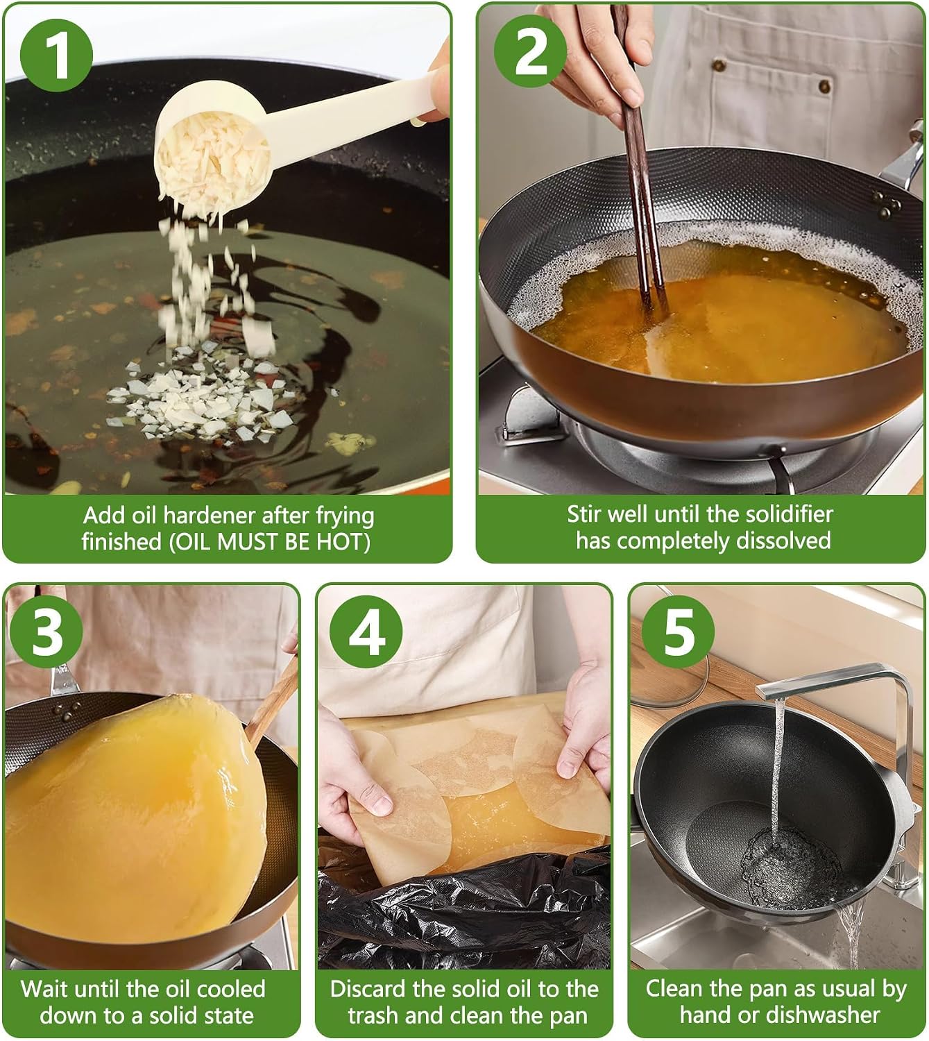 Cooking Oil Solidifier Powder, 14 oz Solidifies Up to 40 Cups from Mess, 100% Plant-Based Grease Hardener for Easy Disposal, No Clogged Drains, for Frying Oil and Bacon Grease