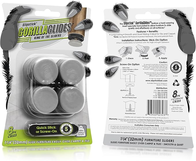 GorillaGlides CB323 1-1/4 Inch Furniture Sliders/Chair Glide Floor Protectors - Image 2