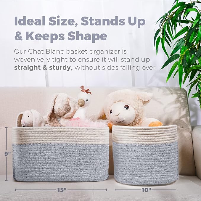CHAT BLANC Cotton Rope Baskets for Organizing | Storage Baskets for Shelves | - Image 6