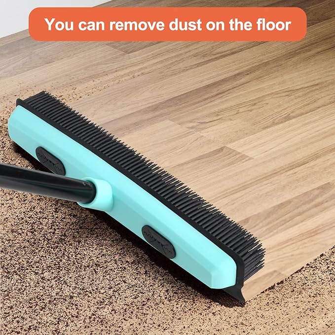 Rubber Broom Carpet Rake for Pet Hair Removal, Fur Remover Broom - Image 3