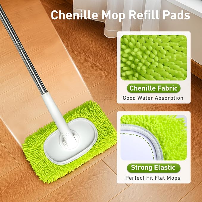 6PCS Reusable Mop Pads Fit for Flat Mops, Chenille Mop Refill Pads Washable Mop - Image 3