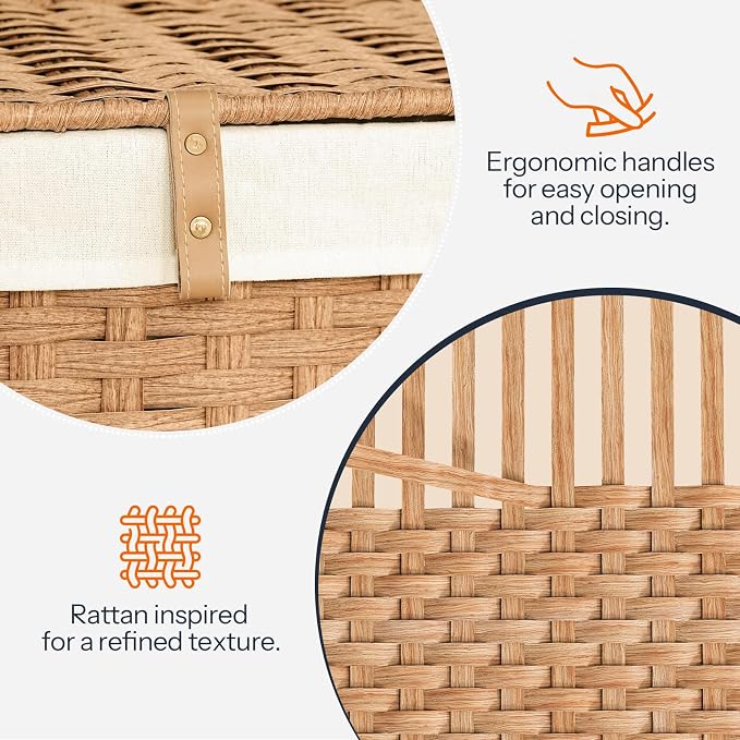 HOOBRO Storage Basket with Lid, 17.2 Gallon Wicker Basket, Handwoven Blanket - Image 6