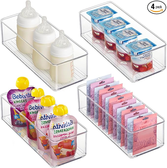 4 PACK Freezer Organizer Bins Clear Stackable Storage Bins by HEYUZB