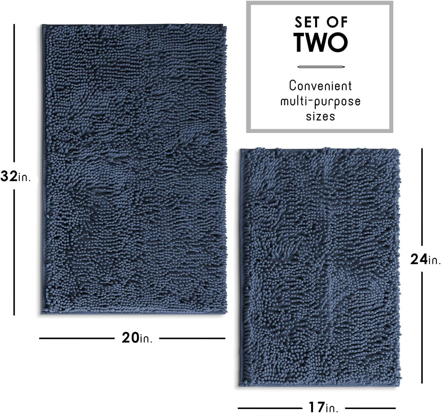 Hearth & Harbor Bathroom Rugs, Chenille Bath Mat - Machine Washable Bath Mats for Bathroom Non-Slip Backing Rubber, Quick Dry Bathroom Mat