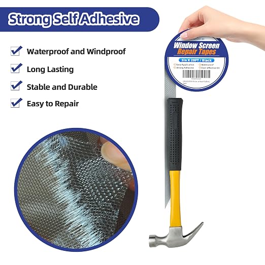 KING MOUNTAIN Black Window Screen Repair Tape, 3inX20FT Heavy Duty Screen - Image 4