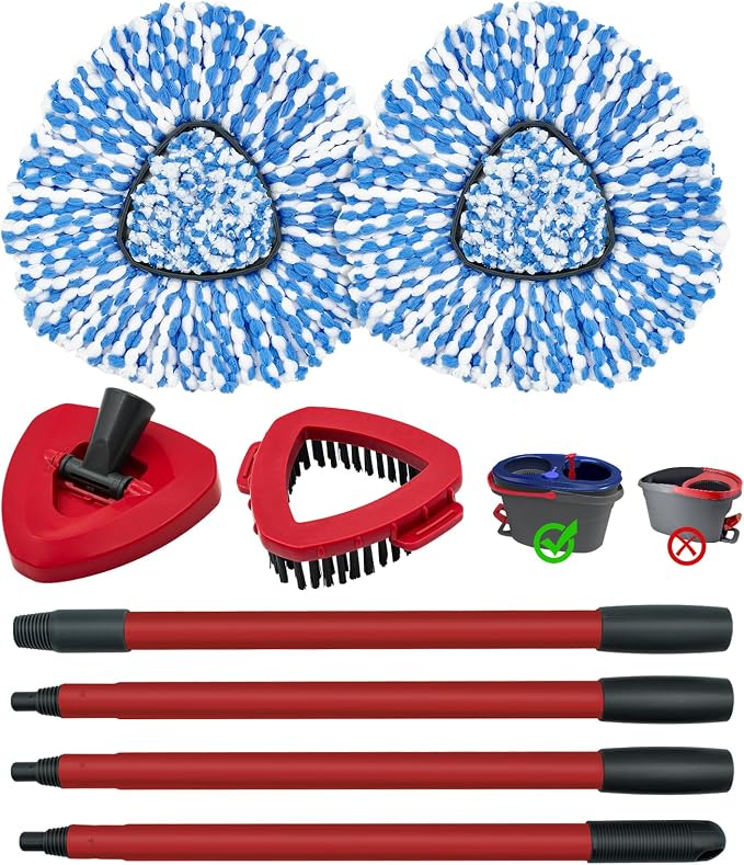 Spin Mop Handle, Mop Heads Replacements, Scrubber Mop Head and Mop Base - Image 9