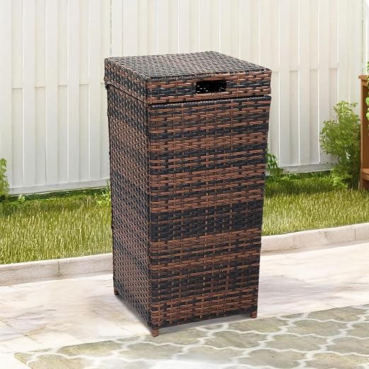 VINGLI Wicker Patio Trash Can, 27 Gallon Rattan Trash Can by VINGLI