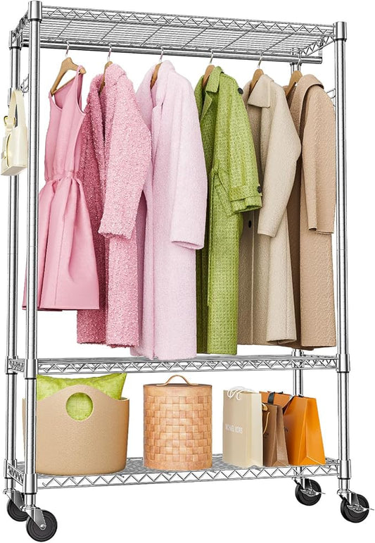 Heavy Duty Rolling Garment Rack 3 Tiers Adjustable Wire Shelving Clothes Rack by MEIGAOPLASTICANDMETALHKCOLIMITED