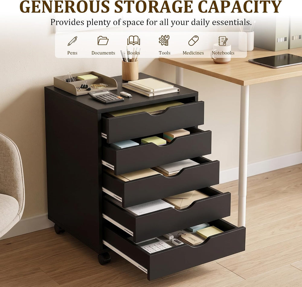 5 Drawer Mobile File Cabinet, Under Desk Storage Cabinet with Wheels