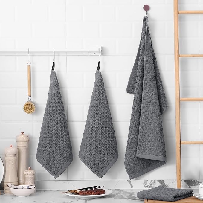 Fintale 100% Cotton Kitchen Towels and Dishcloths Set, 12 x 12 & 15 x 25 Inches - Image 6