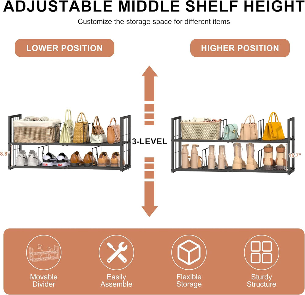 Hongtamoya 2 Pack Stackable Closet Storage Shelf