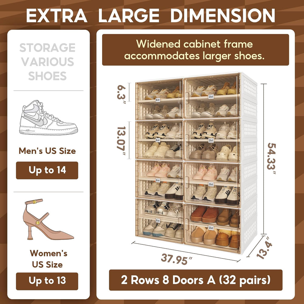 ANTBOX Foldable Shoe Rack Cabinet with Clear Doors, Extra Large Shoe Organize...