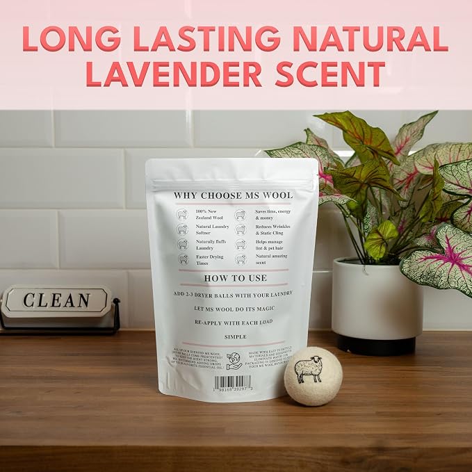 Lavender Scented Wool Dryer Balls – 6 XL Pack – Natural Fabric Softener - Image 3