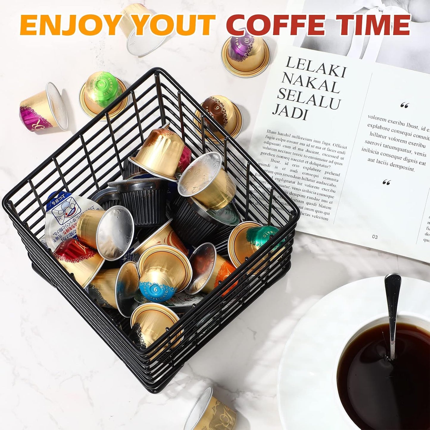 Zubebe 4 Pcs Coffee Pod Holder Large Capacity Coffee Pod Basket Wire Organizer Capsule Cages Metal Storage Capsule Basket, 5.3 x 5.3 x 6.3 In (Black)