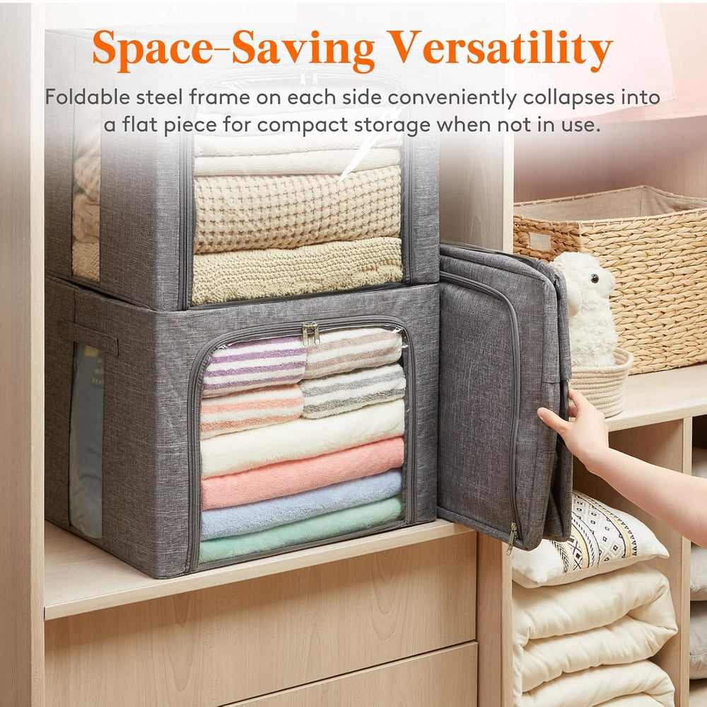 Lifewit 3 Pack Clothes Storage Bins with Metal Frame, Stackable Storage Box