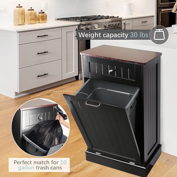 Betterhood Tilt Out Trash Cabinet 10 Gallon Wooden Free Standing Laundry Sorter - Image 3