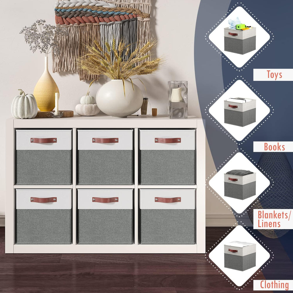 Ornavo Home 13x13 Foldable Fabric Storage Cube Bins, 6 Pack, White/Gray