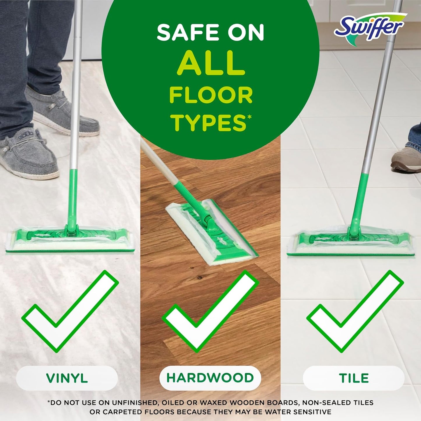 Swiffer Sweep + Mop, Wet Pads Refill, Floor Cleaner for Dirt, Dust, Hair, Cleaning Cloths for Mopping Home, Bathroom, Kitchen, All Purpose Multi-Surface Floor Wipes, Fresh, 24ct