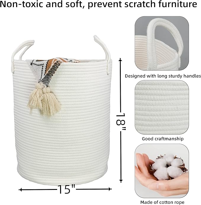 Cotton Rope Laundry Basket Hamper - Image 2