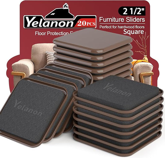 Yelanon Square Furniture Sliders – 20 PCS 2.5" Floor Protectors by Yelanon
