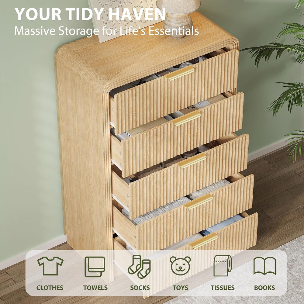 Decofy Fluted 5 Drawers Dresser, 48" Tall Chest of Drawers for Bedroom