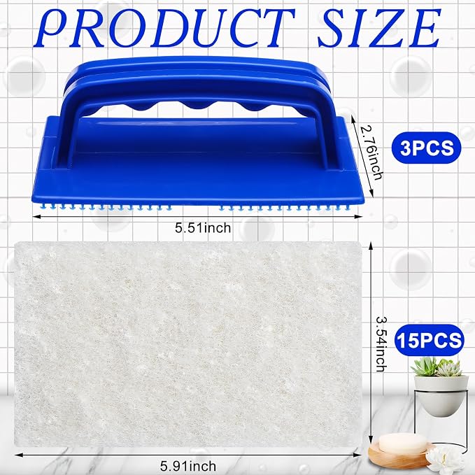 18 Pcs Handled Bath Scrubber Set, 15 Bathroom Scouring Pad 3 Bathtub Scrubber - Image 2
