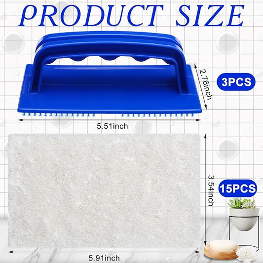 18 Pcs Handled Bath Scrubber Set, 15 Bathroom Scouring Pad 3 Bathtub Scrubber - Image 2