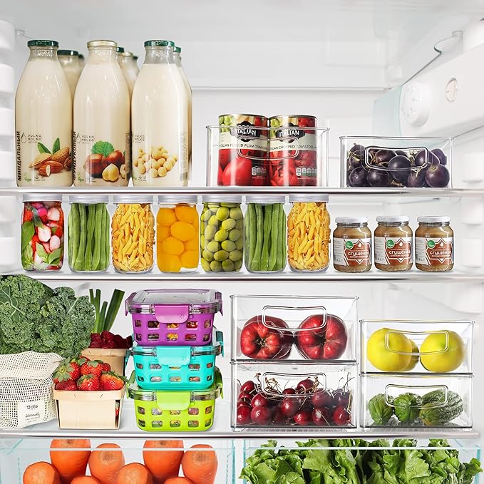Set of 8 Clear Fridge Organizer Bins, Stackable Refrigerator Organizers and - Image 2