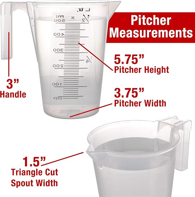 TCP Global 1/2 Liter Plastic Graduated Measuring and Mixing Pitcher - Image 4