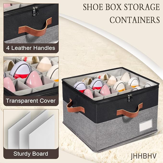 2 Pack Shoe Organizer for Closet, Adjustable Shoe Box Storage Containers - Image 4