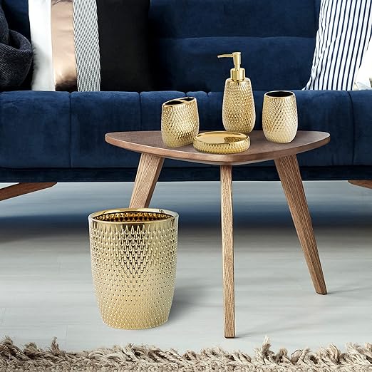 Modern Golden Small Trash Can Wastebasket, Garbage Container Bin - Image 5