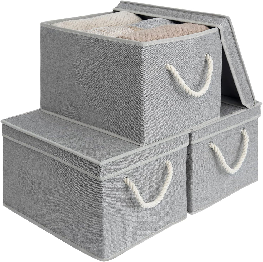 StorageWorks Storage Bins with Lids, Fabric Boxes for Closet, Gray
