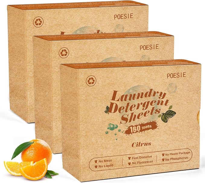 Poesie Laundry Detergent Sheets Citrus Scent 3 Pack 480 Sheets 240 Loads Zero by Poesie