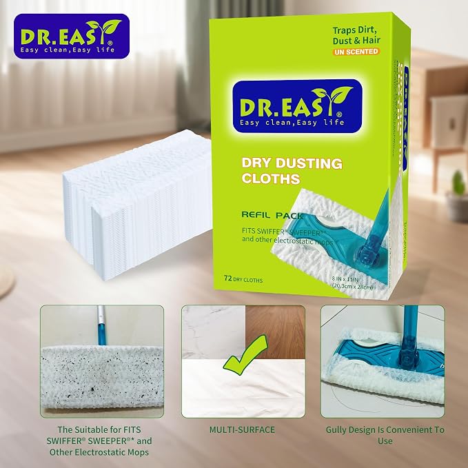 Dr.Easy Dry Sweeping Cloths, 72ct Disposable Mopping Pads Refil Pack, fits - Image 3