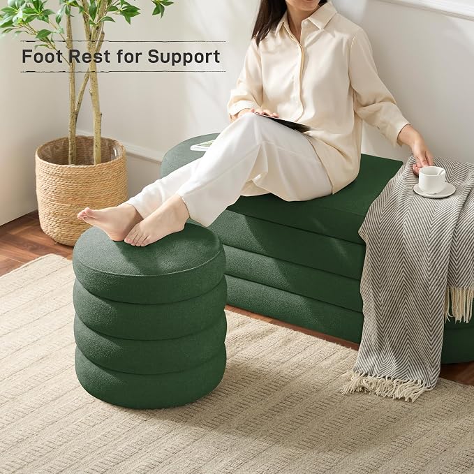 Round Ottoman with Storage Boucle Ottoman Stool Removable Lid - Image 6