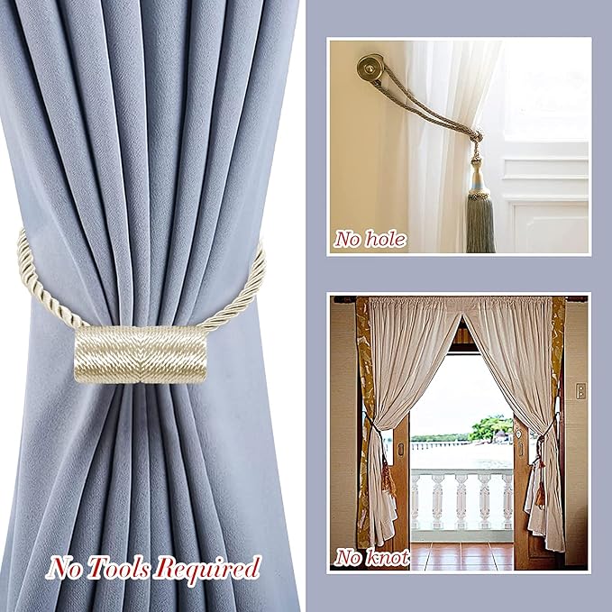 Hion Magnetic Curtain Tiebacks Beige 2pcs, Curtain Tiebacks Buckles Holdbacks - Image 8