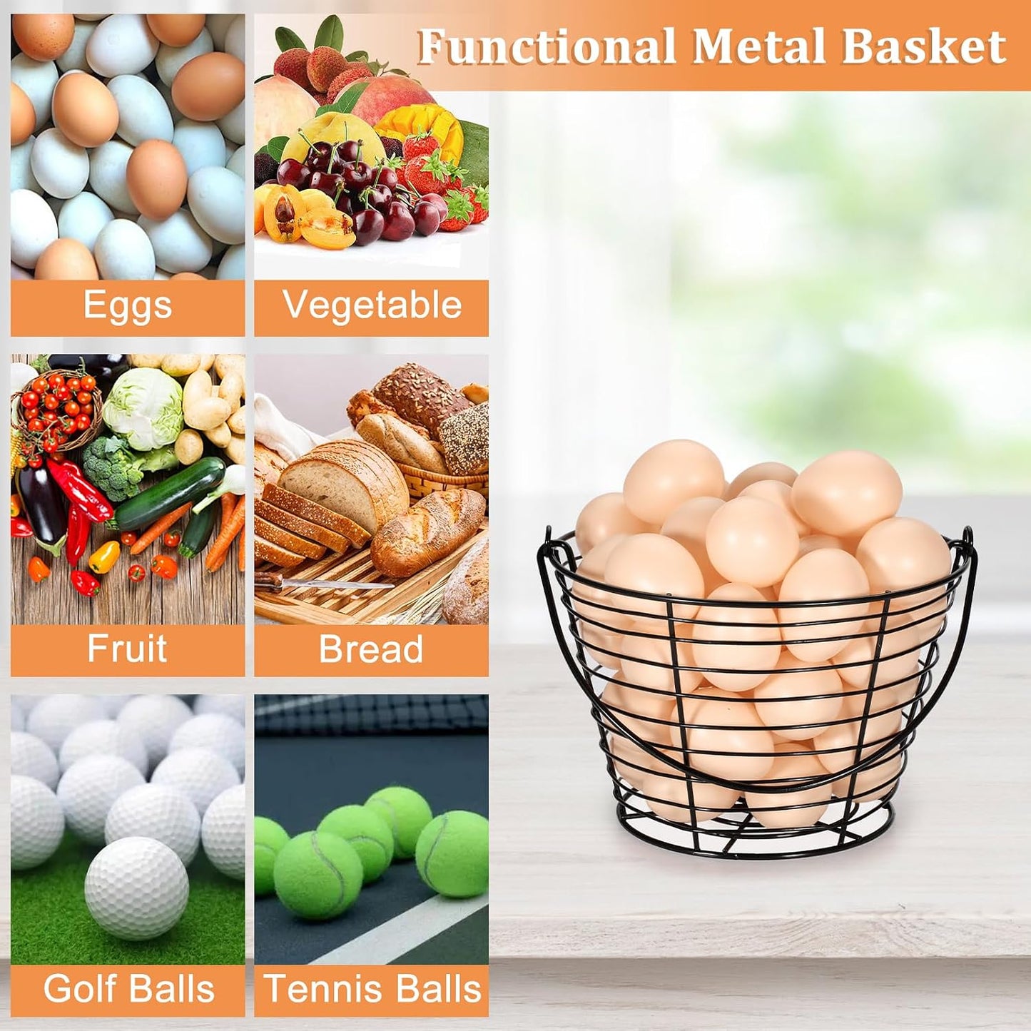 3 PCS 8" Black Round Wire Egg Baskets With Handle Egg Collecting Basket | Small Metal Egg Basket for Gathering Fresh Eggs, Chicken and Duck Eggs Hunting Basket Egg Holder Countertop