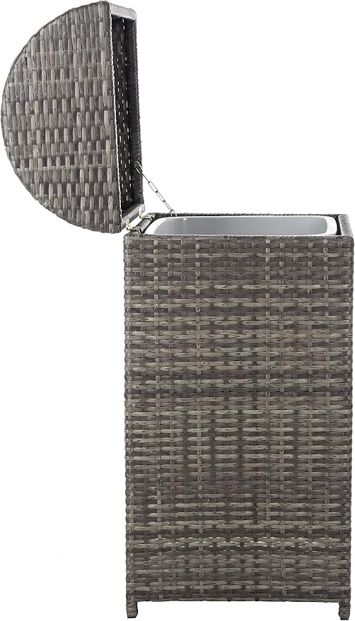 SAFAVIEH Outdoor Collection Mazeli Grey Brown Woven Swing Top Dome Lid Trash - Image 9