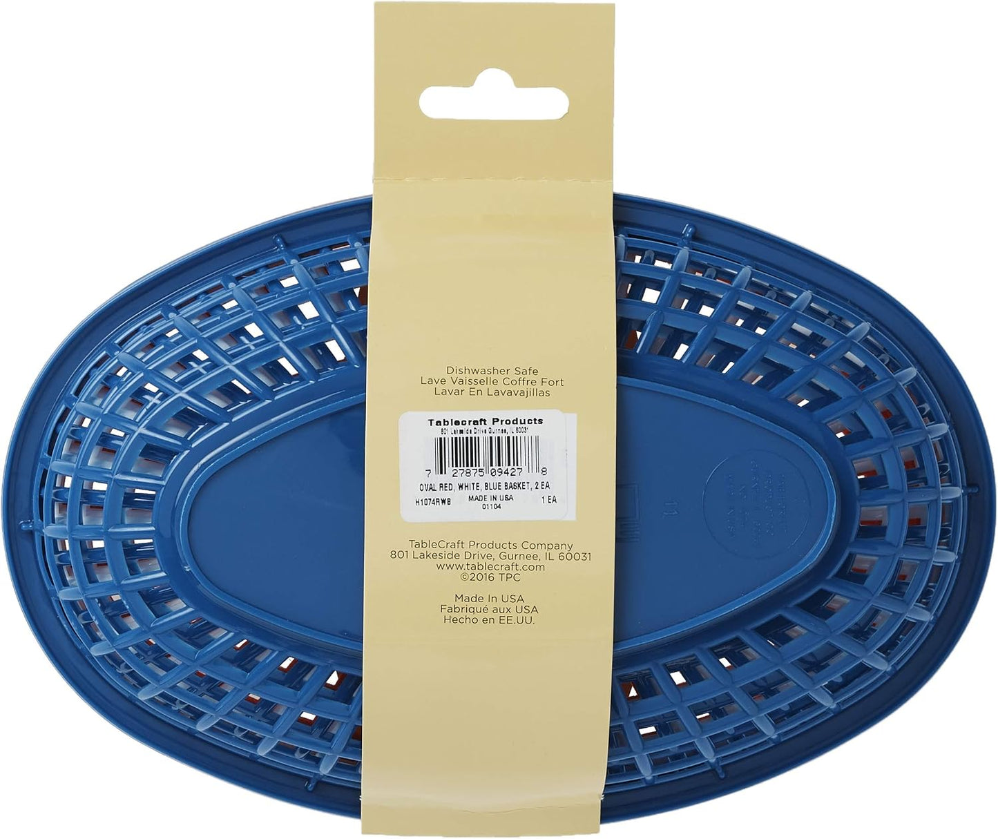 TableCraft BBQ1074RWB 6-Piece Classic Oval Plastic Basket | Chip Holders for Parties | Plastic Food Serving Trays | Small Serving Containers | Bread Trays for Restaurants & Table | Red, White & Blue