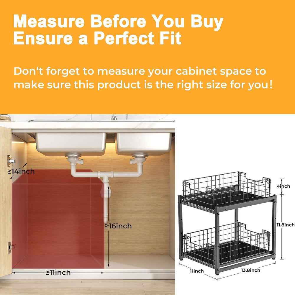 Under Sink Organizer, 2-Tier Pull Out Cabinet Organizer, Kitchen Bathroom Org...
