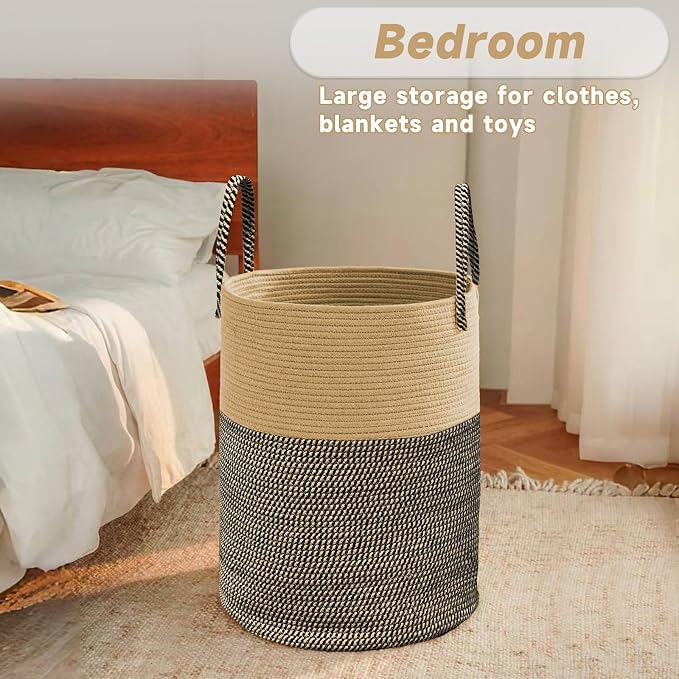 Large Woven Laundry Basket Hamper, 100L Cotton Rope Storage Bin - Image 4
