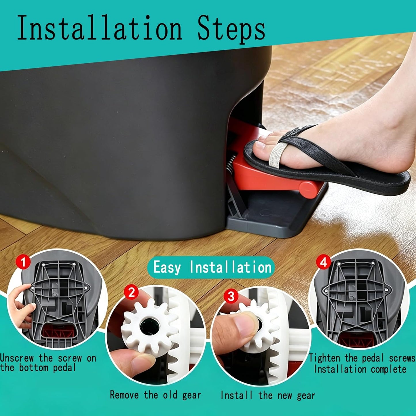Spin Mop Bucket Gear Replacement, 4-Pack Compatible with O-Ceda & Vilida, Universal Fit for Most Rotary Mops, Plastic & Steel Pedal Sprocket for Easywring & RinsClean Systems