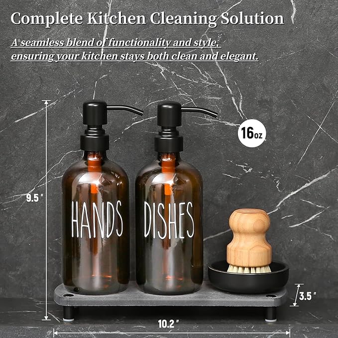 MOMEEMO Amber Glass Soap Dispenser Set Comes - Image 2