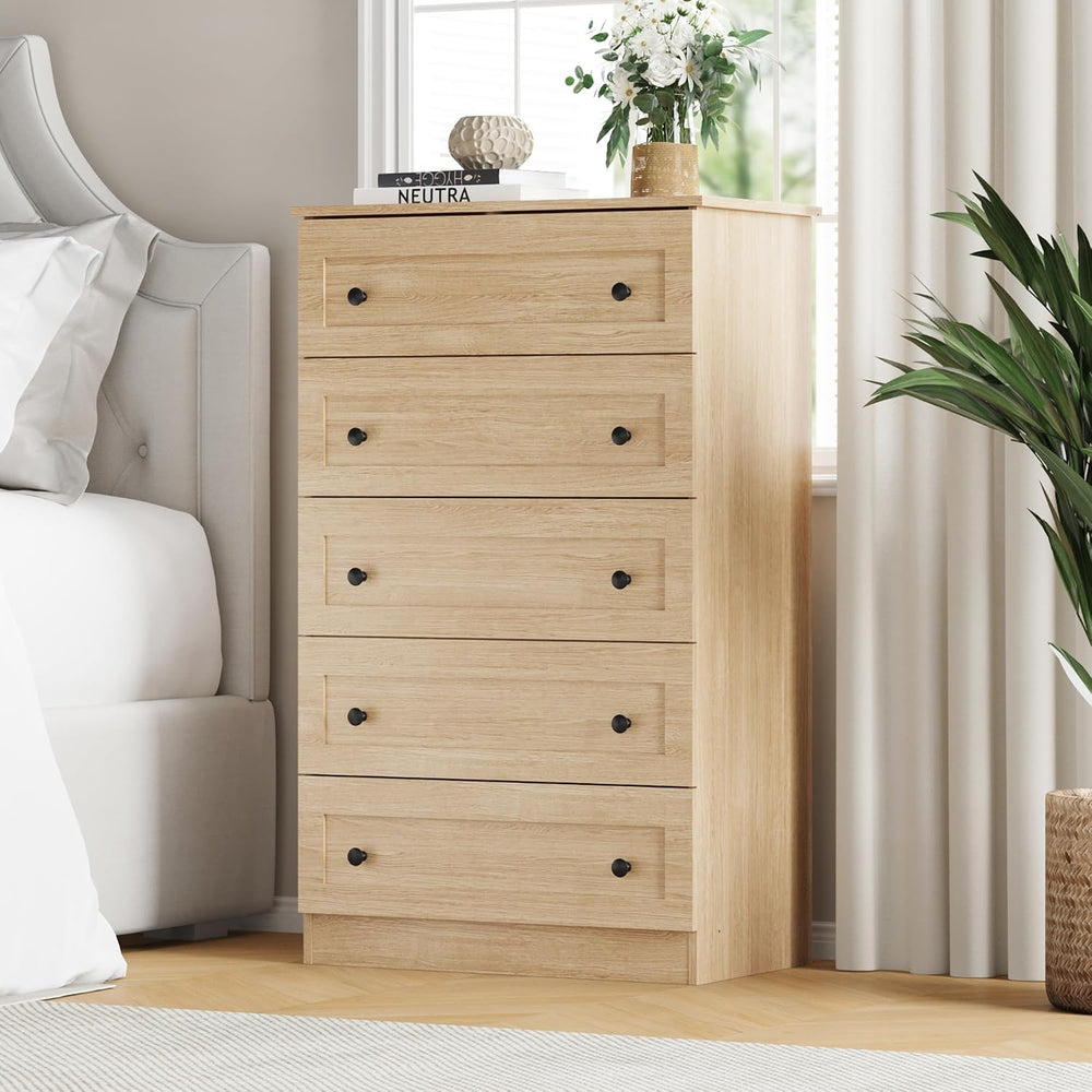 Furnify 5 Drawers Dresser, 45" Tall Modern Chest of Drawers, Farmhouse D...