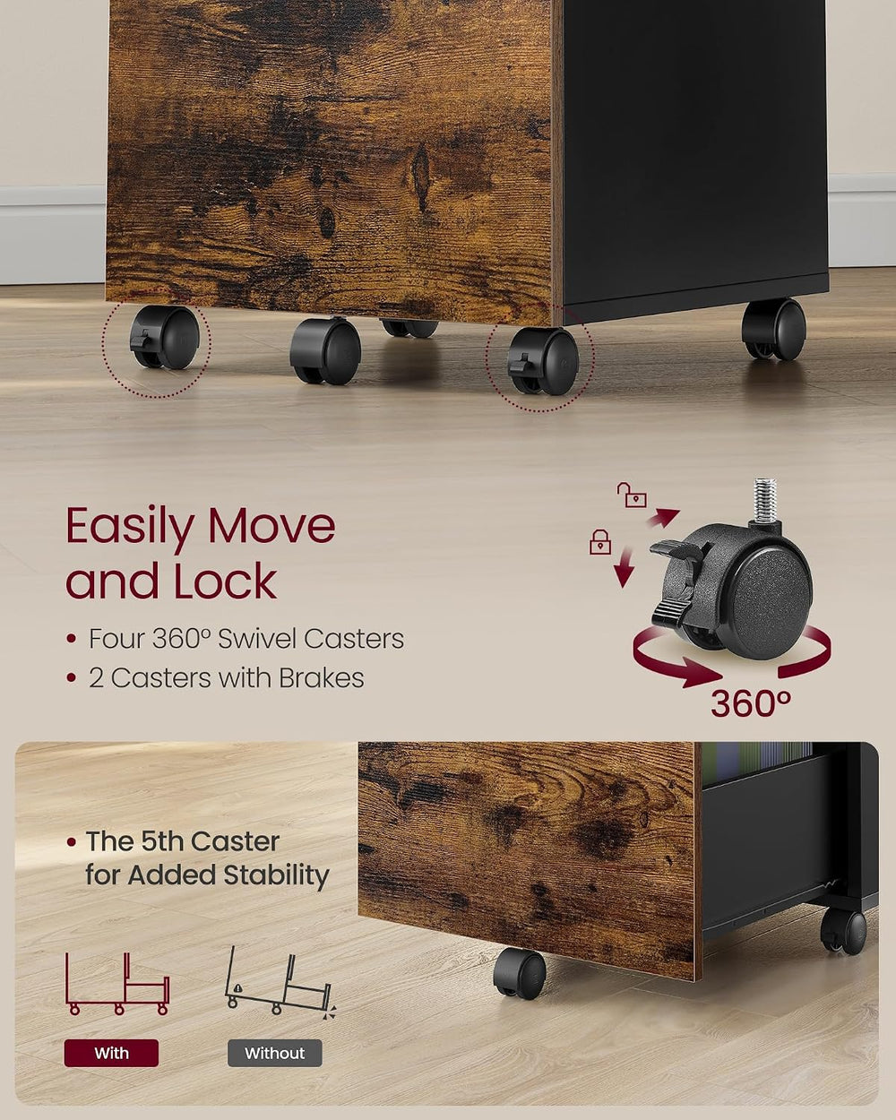 VASAGLE 2-Drawer File Cabinet, Small Rolling Filing Cabinet